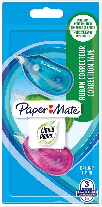 Paper Mate DryLine i-Mini correctietape | diverse kleuren | 3 stuks