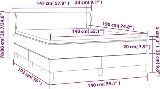 vidaXL Boxspring met matras stof donkergrijs 140x190 cm