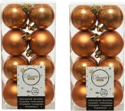 Decoris kleine kerstballen - 32x st - cognac bruin - 4 cm - kunststof