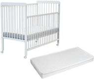 WEBABY - Houten uitschuifbaar babybedje met matras LIVO Wit 60 x 120 cm