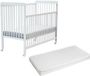 WEBABY - Houten uitschuifbaar babybedje met matras LIVO Wit 60 x 120 cm