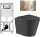 QeramiQ Dely Toiletset - 36.3x51.7cm - diepspoel - rimless - Geberit UP320 inbouwreservoir - met Burda frame - softclose toiletzitting - geborsteld messing bedieningsplaat - ronde knoppen - mat zwart