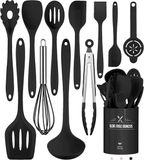 OKWISH Keukengerei-Sets – Complete Keukenset Met Keukengerei Silicone, Inclusief Spatel, Lepel En Pfannenwender, Hittebestendig Tot 210°C – Zwart – Silicium