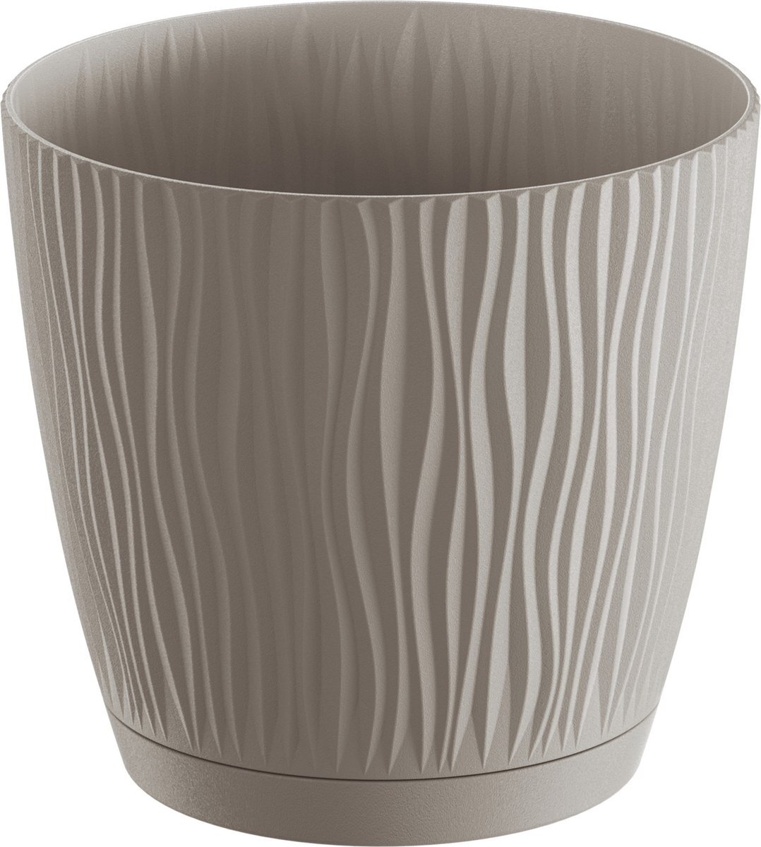 Prosperplast Stijlvolle kunststof plantenpot/bloempot dia 24 cm/hoogte 22.5 cm Waves taupe voor binnen/buiten