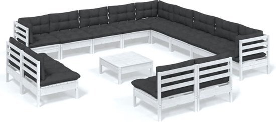 vidaXL 14-delige Loungeset met kussens massief grenenhout wit