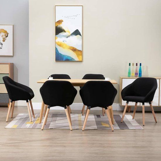 vidaXL Eetkamerstoelen 6 stuks stof zwart