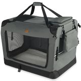 VOUNOT Opvouwbare draagtas voor honden en katten, transportbox, ademend, met afneembare pluche matras, handdraagbaar/schouderriem, ideaal voor huisdieren, XL, grijs