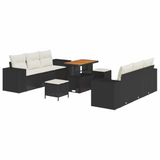 vidaXL Tuinbank Set 9 st Zwart Poly rattan