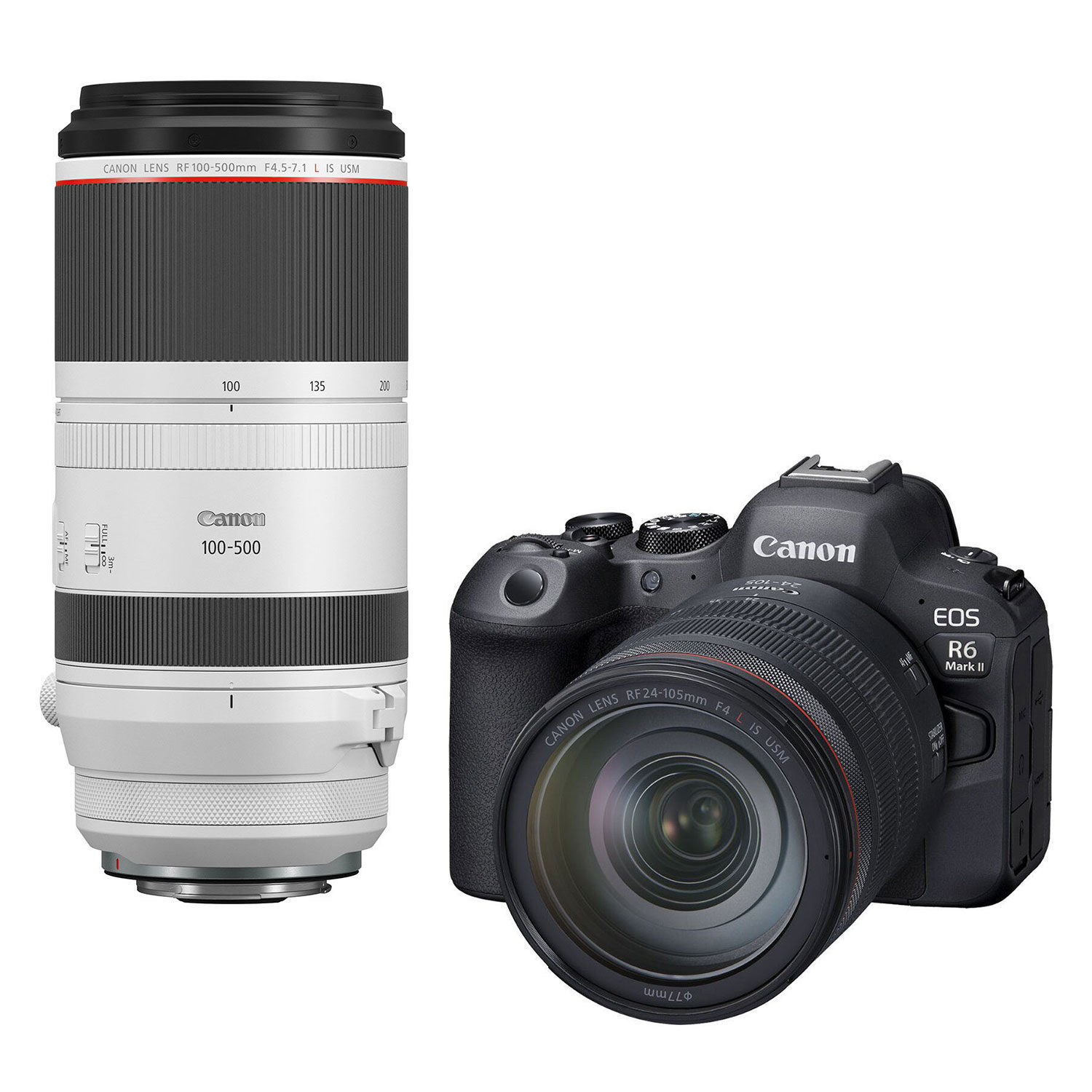 Canon Canon EOS R6 Mark II systeemcamera + RF 24-105mm f/4.0L IS ISM + RF 100-500mm f/4.5-7.1L IS USM