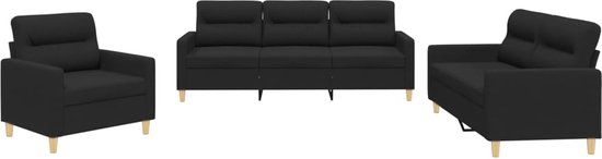vidaXL 3-delige loungeset met kussens stof zwart