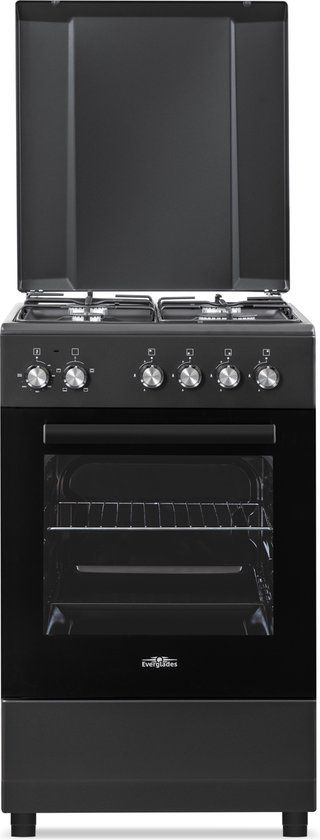 Everglades EVCK5010 - Vrijstaand Gasfornuis - Mat Zwart - 50CM Breed - 48 Liter - 5 Jaar Garantie