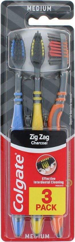 Colgate Zig Zag Charcoal Medium Tandenborstel - 3 stuks