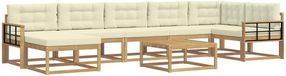 vidaXL Bank loungeset 7 zitplaatsen Wit en crèmekleurig Acacia hout