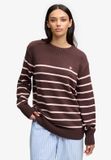 Superdry - Oversized Gestreepte Trui - Dames - Katoen - Maat 12 - Kastanjebruin/Licht