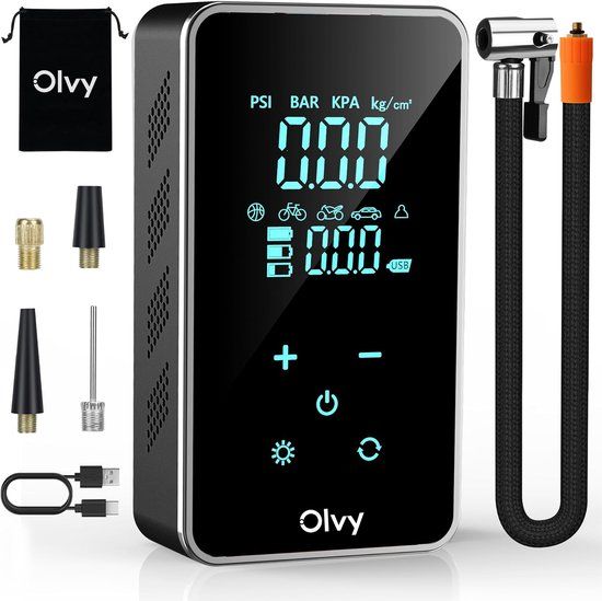 Olvy Compressor Bandenpomp - Elektrische Bandenpomp - Draagbare Luchtcompressor - 7000 mAh - Fiets/Auto/Motor/Bal/Luchtbed