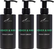 Claudius Cosmetics B.V. Shower & Wash Fresh Ginger 300 ml - met pomp - zwarte fles - set van 3 stuks - Voordeelverpakking