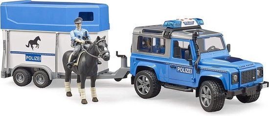 Bruder 2588 Land Rover Defender Politie Voertuig met Paardentrailer en Paard - 1:16 Schaal