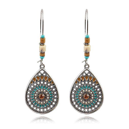 Deja Jewels Lookinggoodtoday Dames druppel Boho oorbellen zilver multicolor turquoise stenen