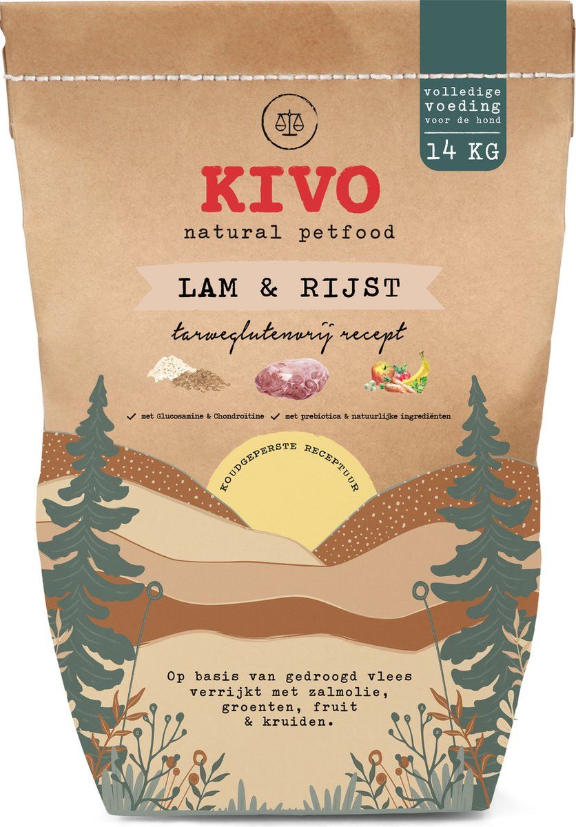 Kivo Petfood KIVO Koudgeperst hondenbrok hypoallergeen - Lam & Rijst Adult - 15 kg
