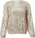comma - Blouse met pailletten en ronde halslijn - lichtbeige - Maat 36