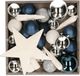 Bellatio Decorations Kerstballen set - 45x st - met ster piek - blauw,wit,zilver - kunststof