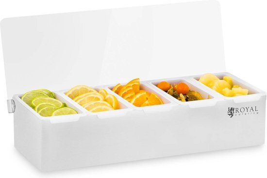 Royal Catering Ingrediëntencontainer opzetstelling - RVS/PP - 5 x 450 ml