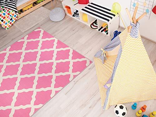 Ottomanson Glamour collectie Hedendaagse Marokkaanse Trellis Ontwerp Kinderen (Non-Slip) Keuken en Badkamer Mat Tapijt Modern design 5'0" x 6'6" roze