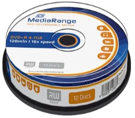 MediaRange MR453 DVD+R - 120 mm - Cakebox - 10 pc(s) - 4.7 GB