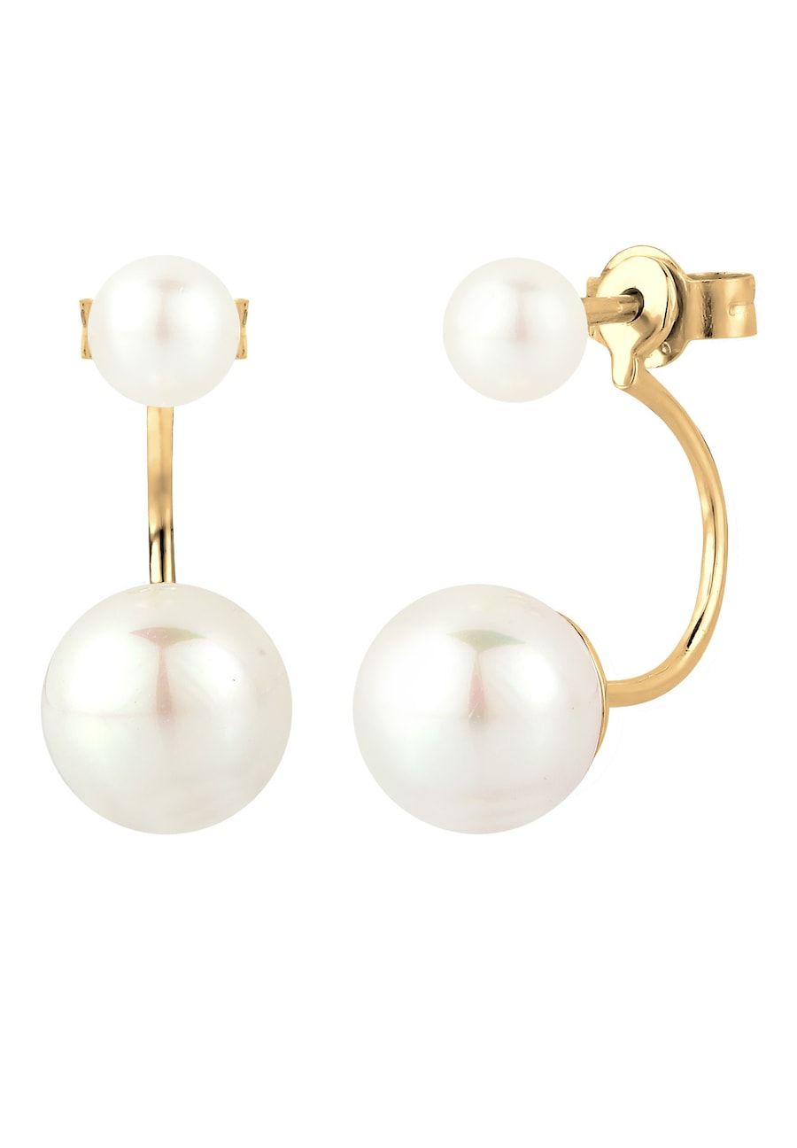 Elli Elli Earrings Women Front-Back Trend with Freshwater Cultured Pearl in 925 Sterling Silver Gold Plated Women