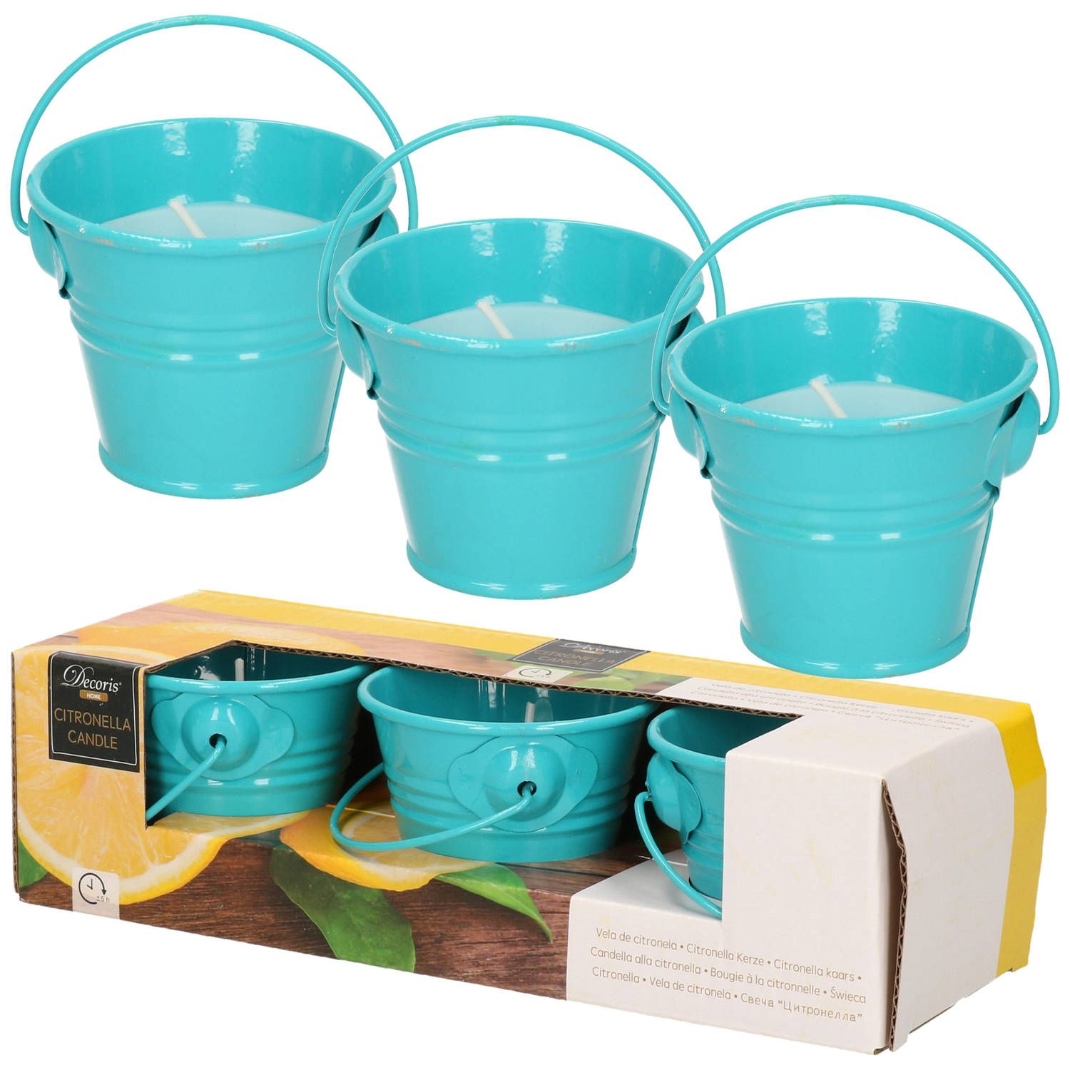 Decoris Set van 6x anti muggen Citronella kaarsen - blauw