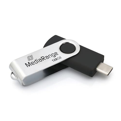 MediaRange USB Type-C® 3.2 Gen 1 flashdrive, draaikapbehuizing, zilver/zwart, 128 GB
