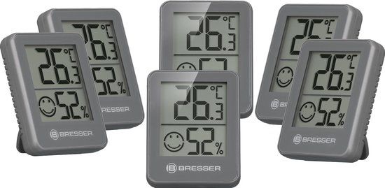 BRESSER ClimaTemp Hygro Indicator - Set van 6 Thermo-/Hygrometers - grijs