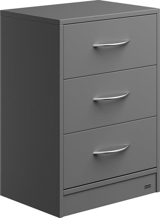 Casaria Nachtkastje Eloise - 3 Laden 54x39x28cm - Antraciet