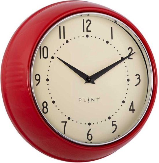 plint Retro Wall Clock Silent Non-Ticking Decorative Red Color Wall Clock, Retro Style Wall Decoration for Kitchen Living Room Home, Office, School, Easy to Read Large Numbers