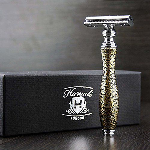 JAG SHAVING GERMANY Gouden antieke textuur handvat klassieke scheerschaaf - gesloten kam - metaal verchroomd/fijne gravure