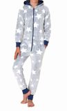 Normann Meisjespyjama jumpsuit in sterdessin van behaaglijk warm koraalfleece