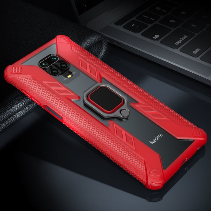 Keysion Xiaomi Redmi Note 8T Hoesje - Magnetisch Shockproof Case Cover Cas TPU Rood + Kickstand