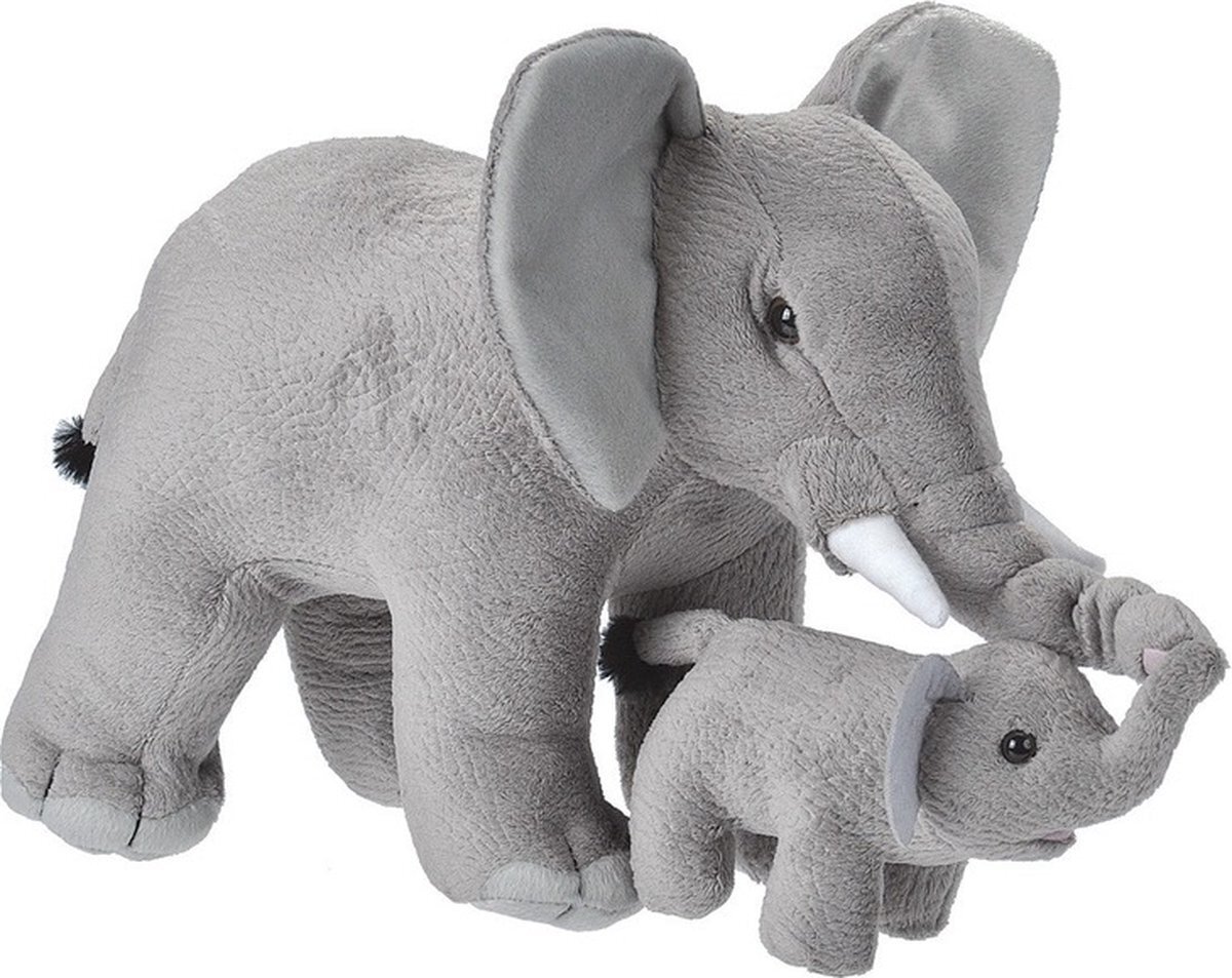 Wild Republic Pluche grijze olifant met jong knuffel 38 cm - Olifanten safaridieren knuffels - Speelgoed voor kinderen