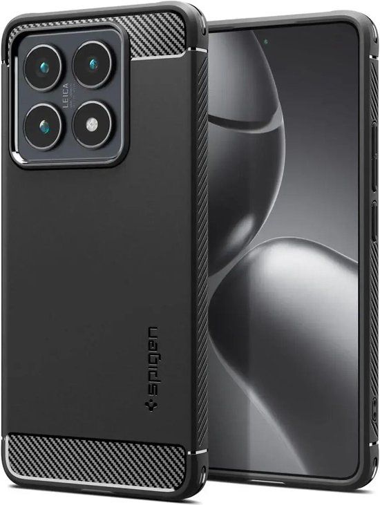 Spigen Rugged Armor Hoesje Geschikt voor Xiaomi 14T Pro - Back Cover met Air Cushion - Carbon - Matte - Zwart