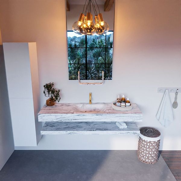 MONDIAZ ALAN-DLUX Badmeubelset 150cm Glace met wastafel midden 1 kraangat - ADX150GlaPLM1Gla