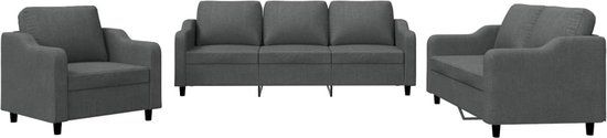 vidaXL 3-delige Loungeset met kussens stof donkergrijs