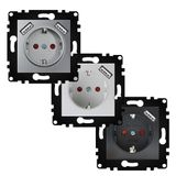Schuko Inbouwstopcontact met 2 USB-poorten, Matzwart