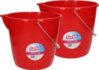 Sorbo Mop/Schoonmaak Emmer - 5x stuks - Rood - 12 Liter - Met Maataanduiding en Schenktuit