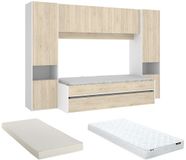 Vente-unique Uitschuifbed met ingebouwde kasten SELENA - 90 x 190 cm - Eiken & wit + matras