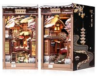 Étagère en kit style japonais, avec éclairage LED, maison de poupée miniature à assembler soi-même, "Kyoto Snow Whisper