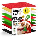 OFITURIA Verpakking met 20 vellen EVA-schuim in kerstkleuren, formaat 20 x 15 cm, 10 verschillende kleuren, voor school of beroep, EVA-rubber (kerstassortiment)