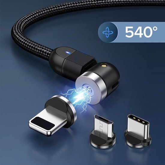 MacLean MCE475 Magnetische USB-C Kabel - 2m - 3-in-1 - Zwart