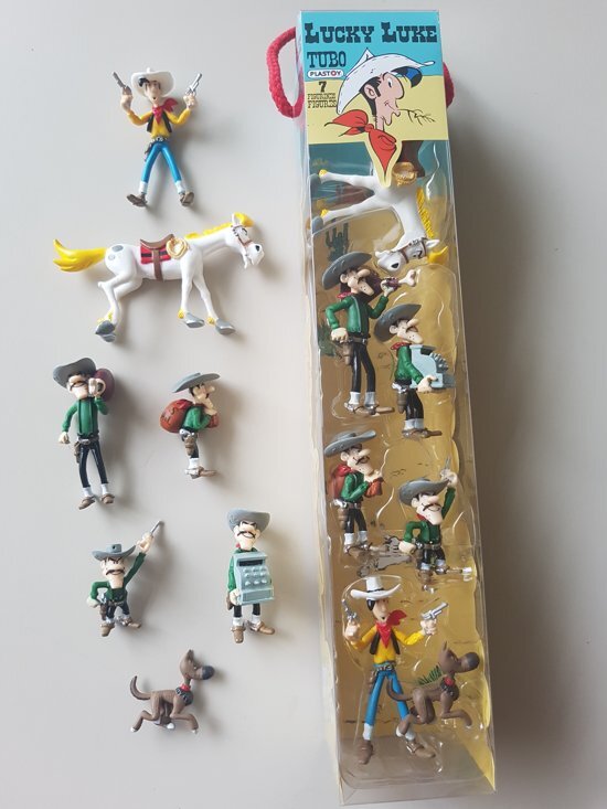 Plastoy Tube met 7 figuren Lucky Luke en de Daltons