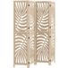 Paravent 4 panneaux en bois naturel 160x170 cm, conception pliable portable avec motifs feuilles amovibles