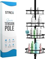 Strex Telescopisch Doucherek Zwart - Verstelbaar 70-275 cm - 4 Mandjes - RVS - Modern